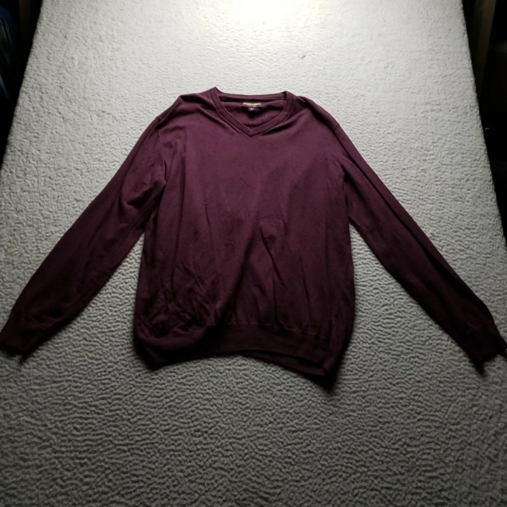 Johnston & Murphy Sweater Mens Large Purple Pima Cotton V Neck Knit Pullover